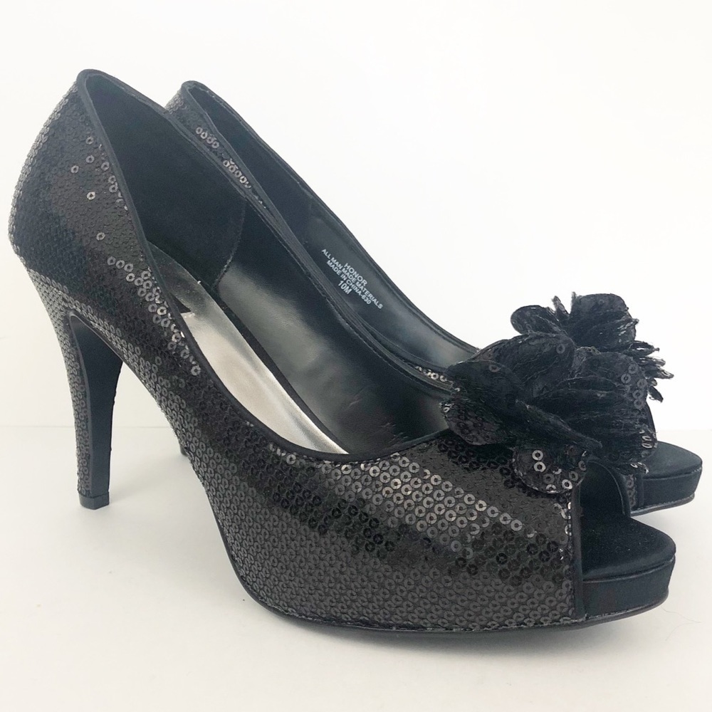 WHBM Honor Black Sequenced Heels Size 10